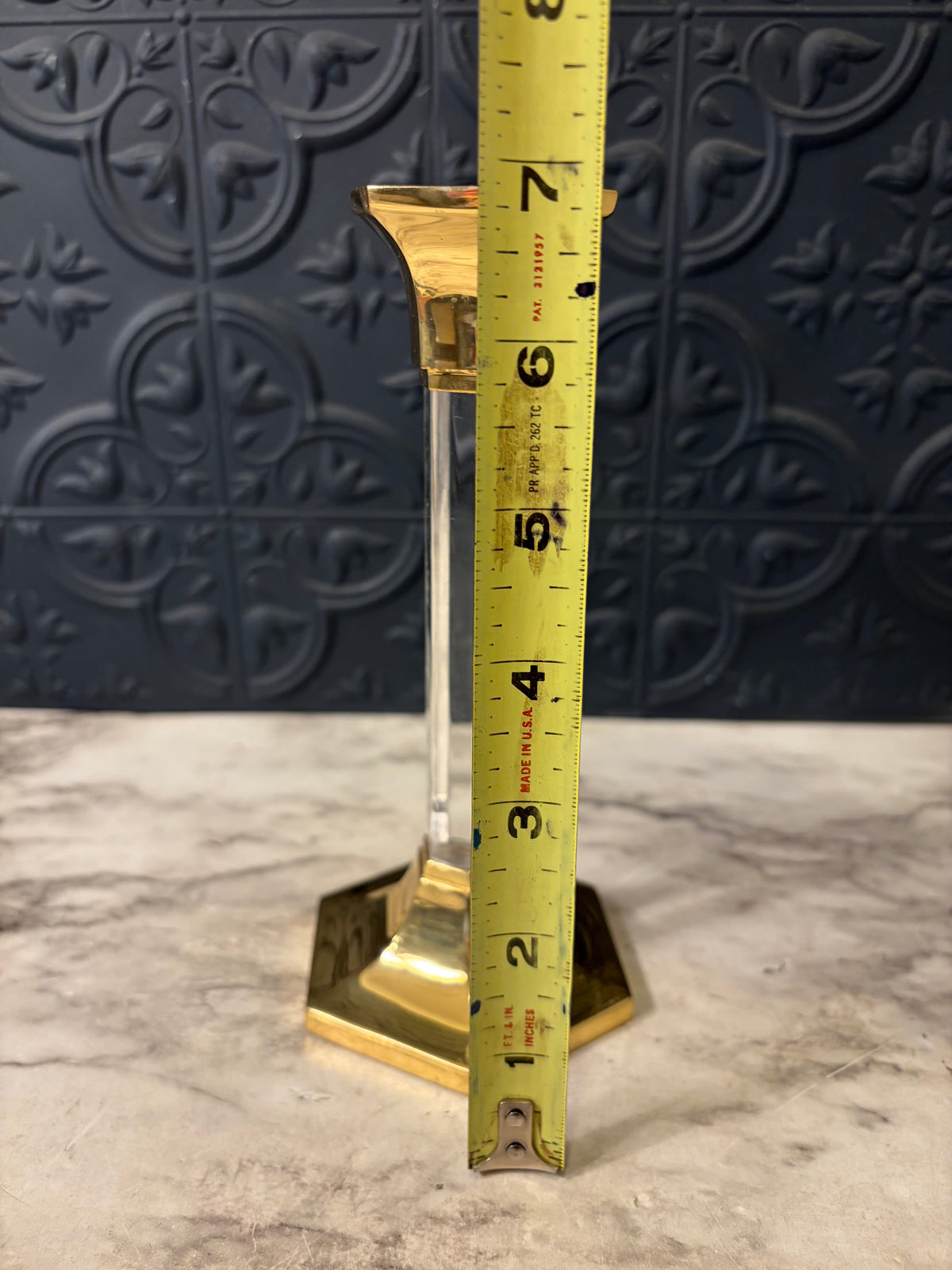 7" Brass and Lucite Candle Holder