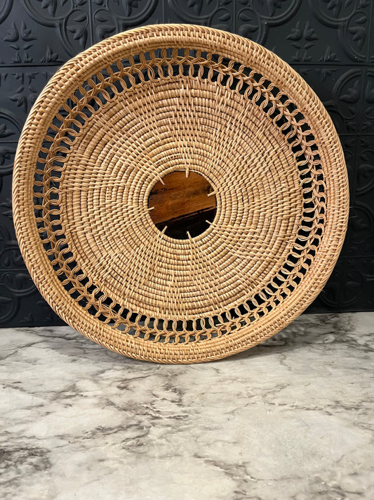 Woven Basket with Wooden Center