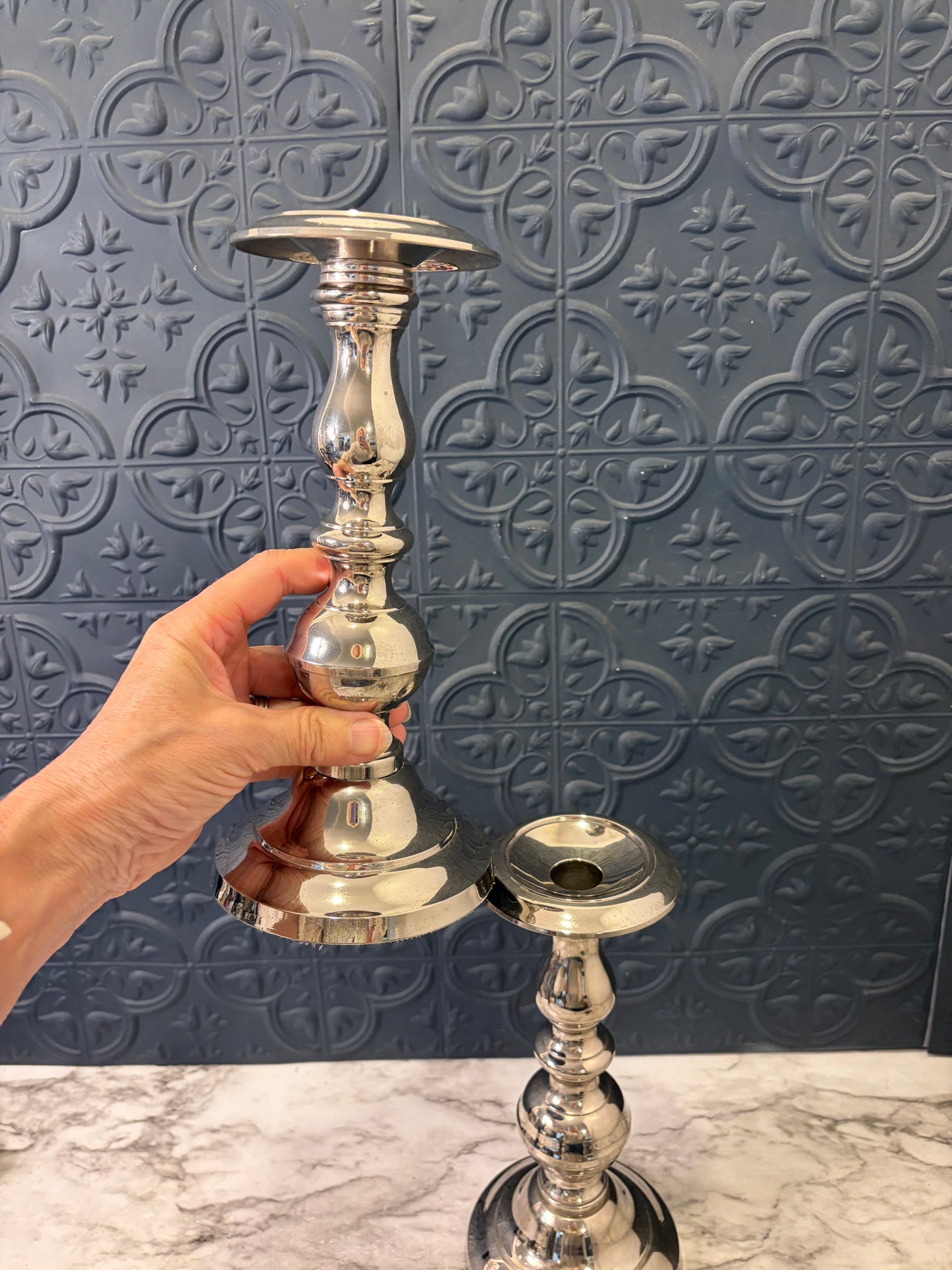Set of Two Silver plate Candle Holders 9"