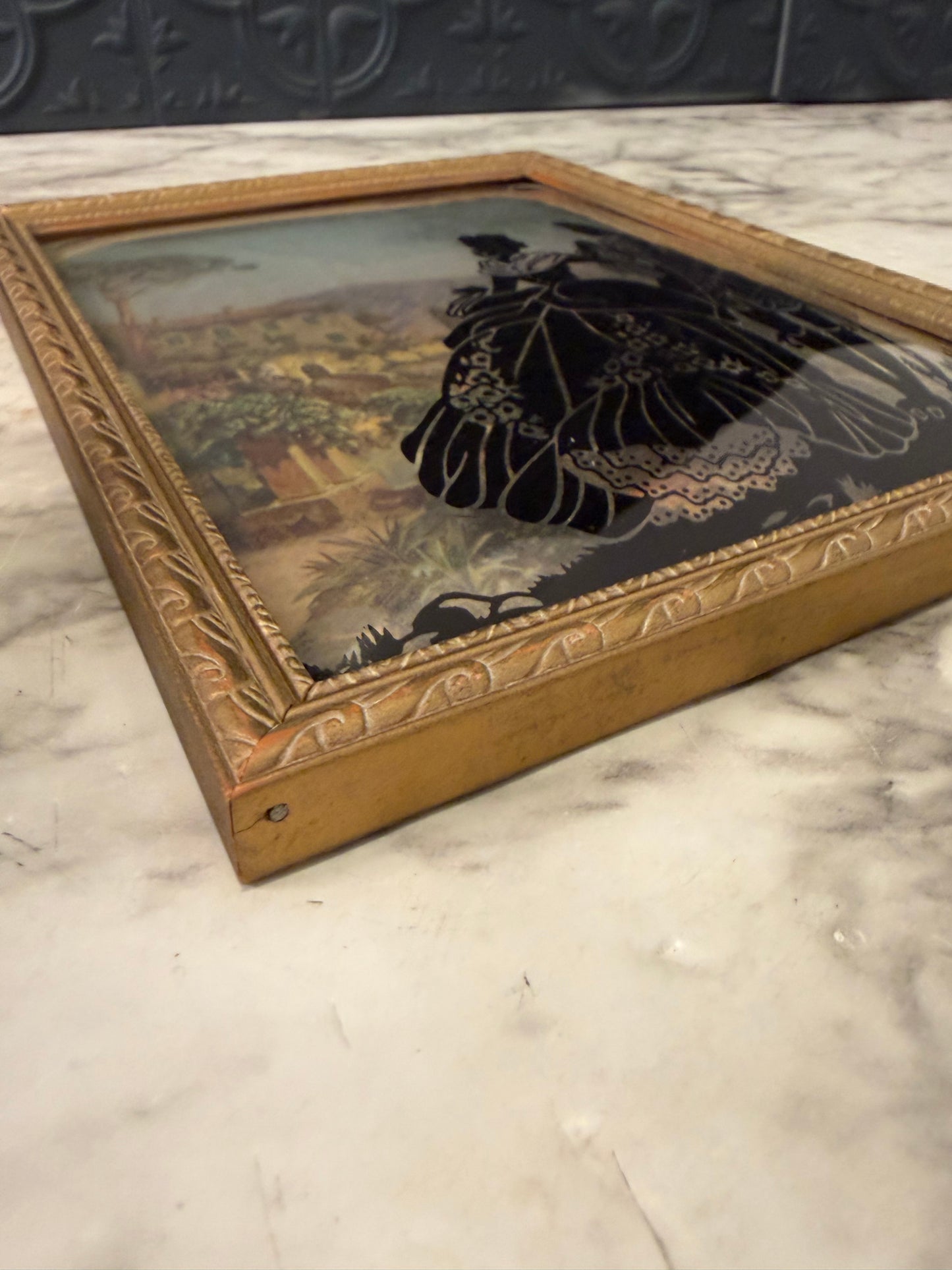 Bubble Glass Reverse Print of Victorian Courting in Countryside