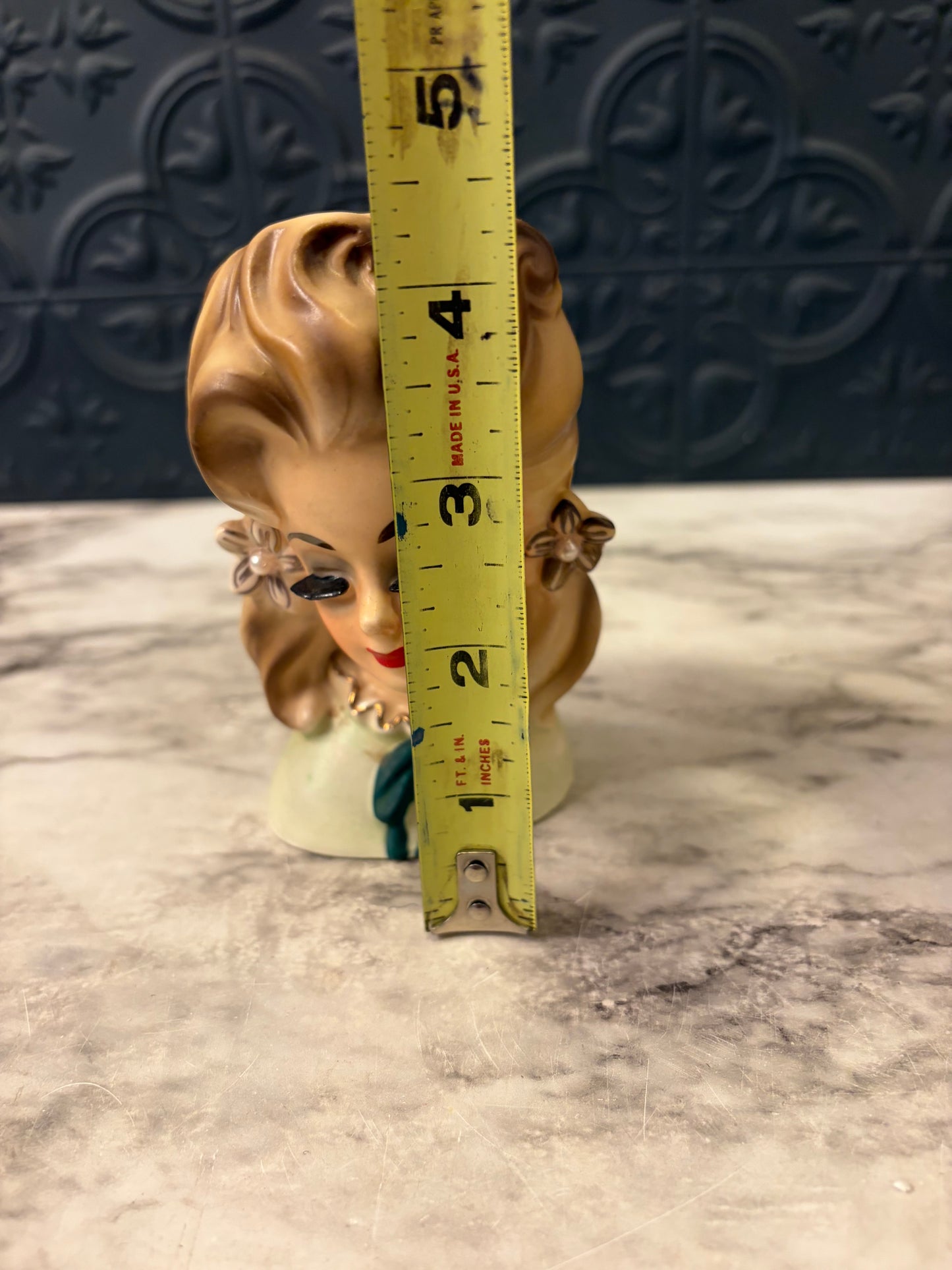 Enesco Teenager Head Vase with Green Bow