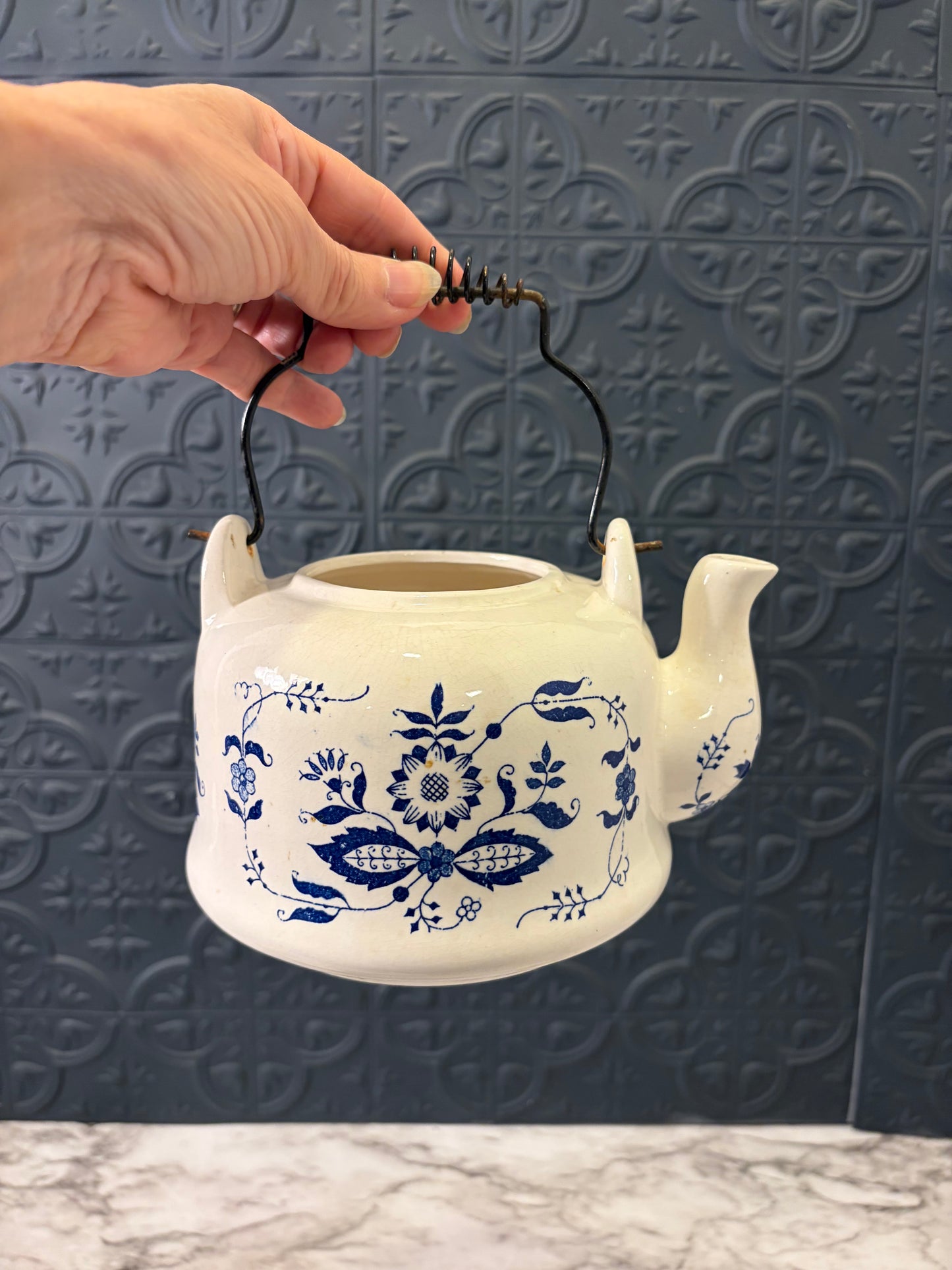 Blue and White Ceramic Teapot no Lid
