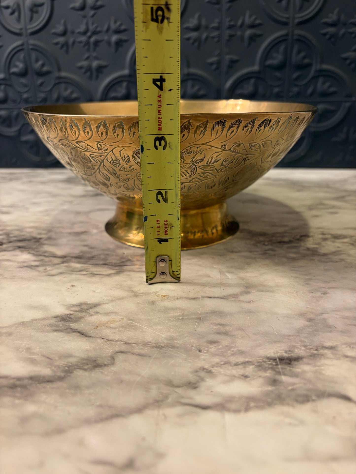 Etched Brass Pedestal Bowl 7.5" Round