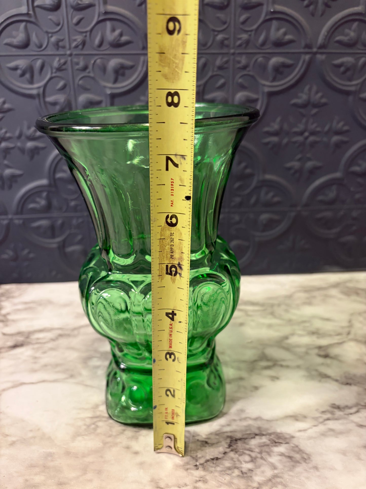 Green Glass Vase Fluted