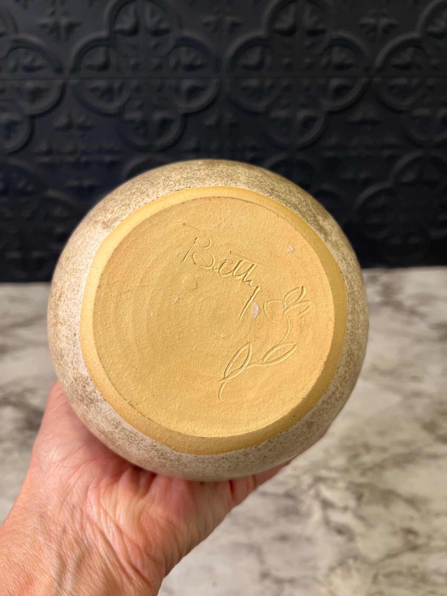 Studio Pottery Pot with brown drip glaze