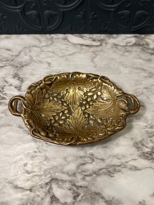 Vintage Brass Trinket Dish with Vine Leaves