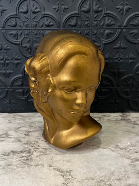 Gold Bust of Woman with Flower in Hair