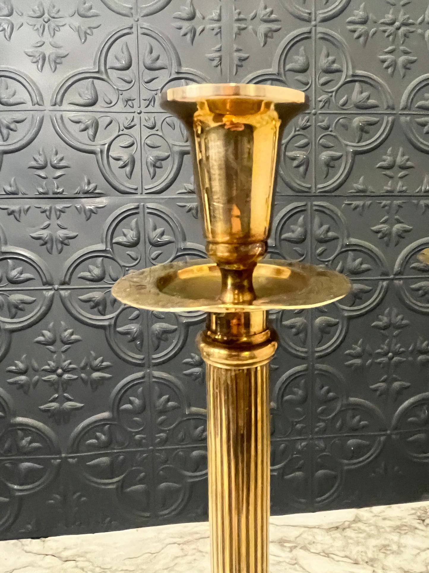 Brass Candlesticks with ribbed stem x2