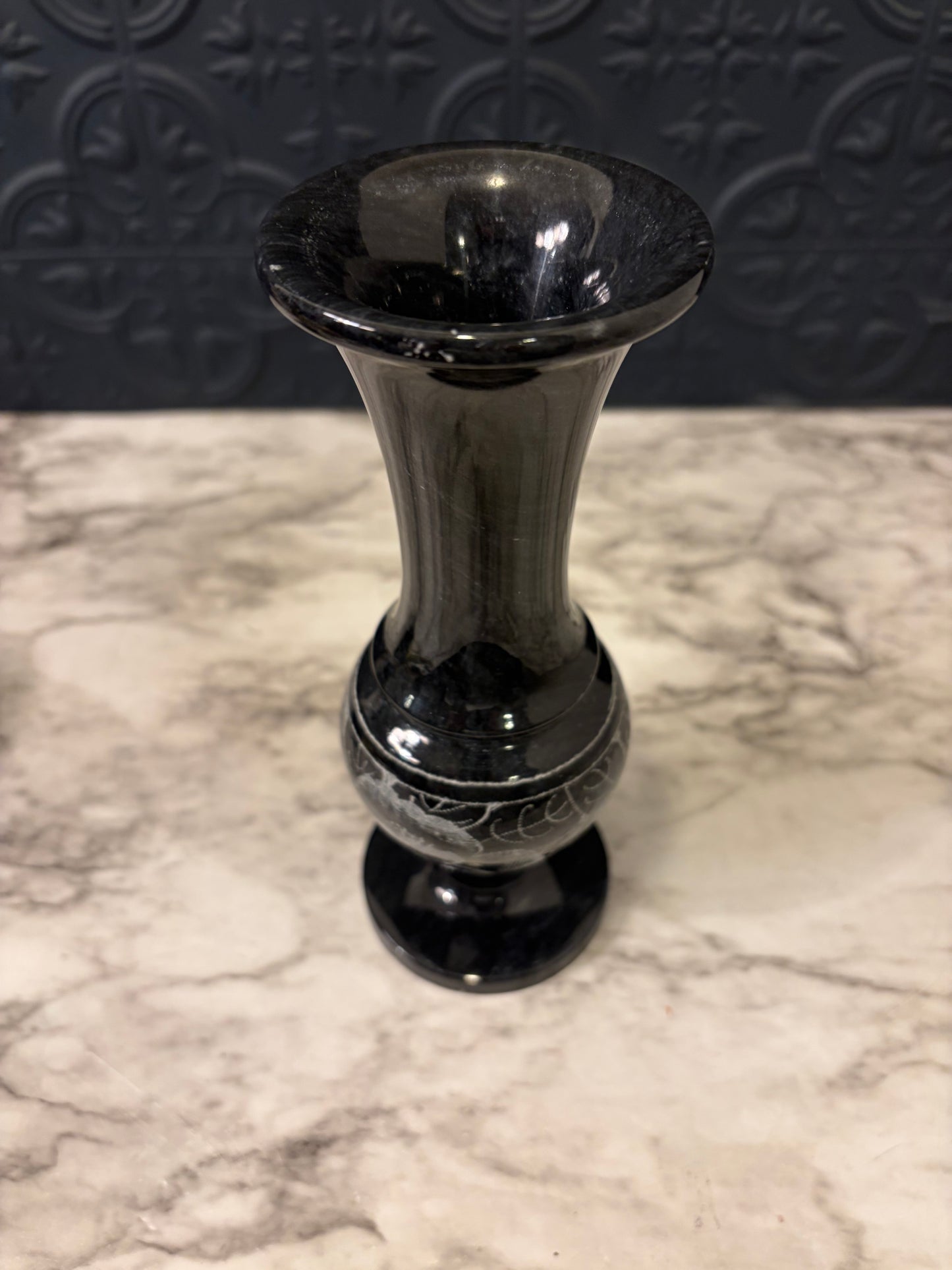 Etched Grey Stone Vase 8"