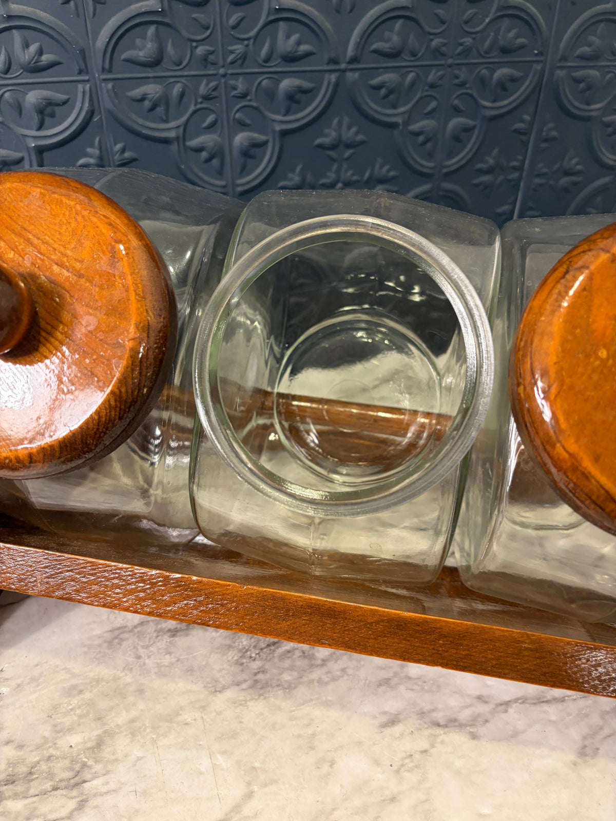Vintage Wood and Glass Canister set of 4