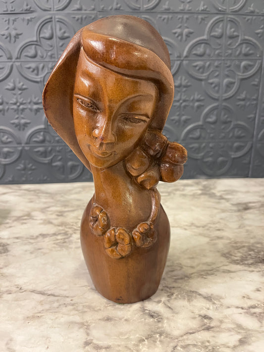 Wooden Carved Madonna Head With Lei