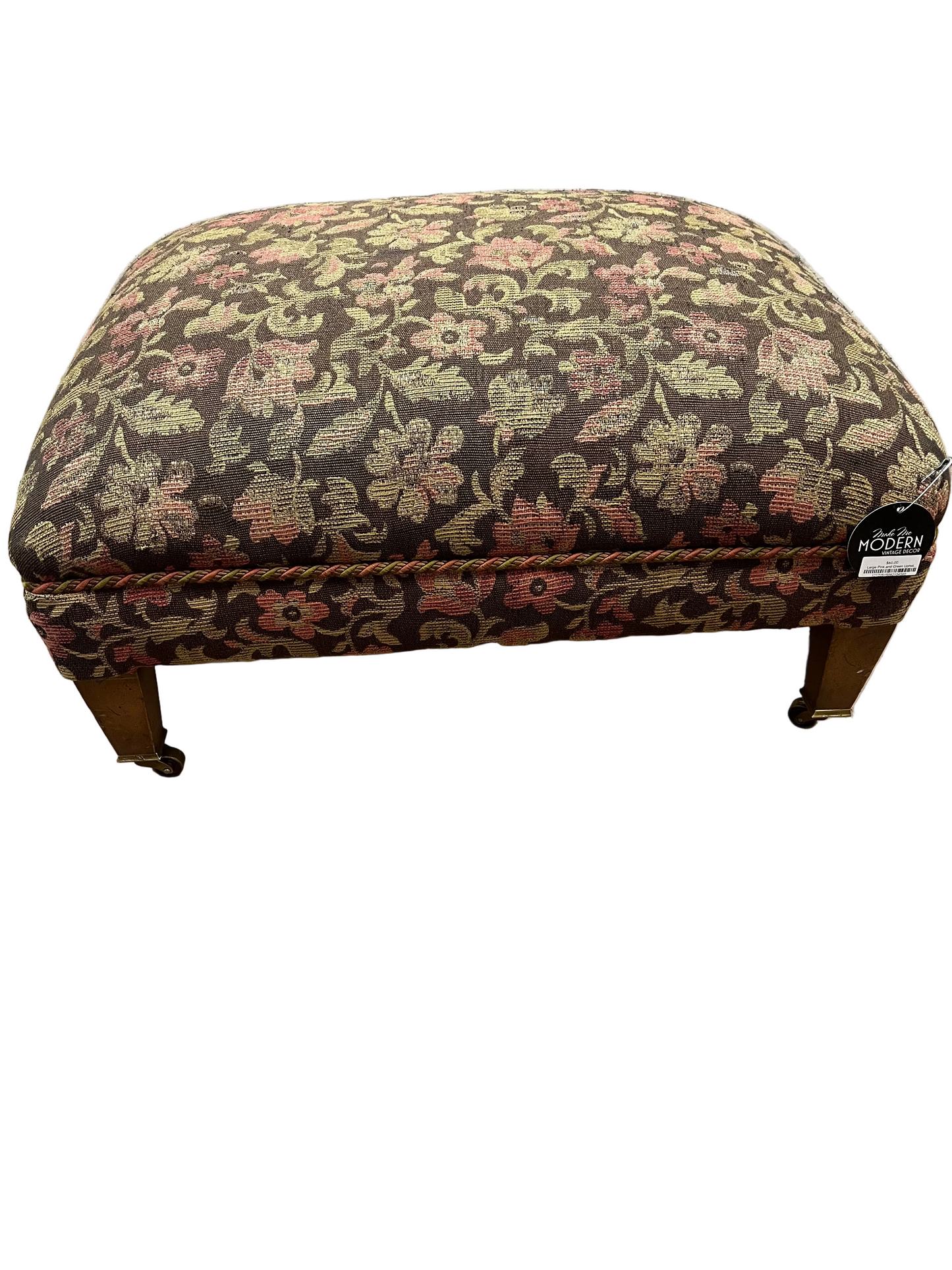 Large Pink and Green Upholstered Ottoman