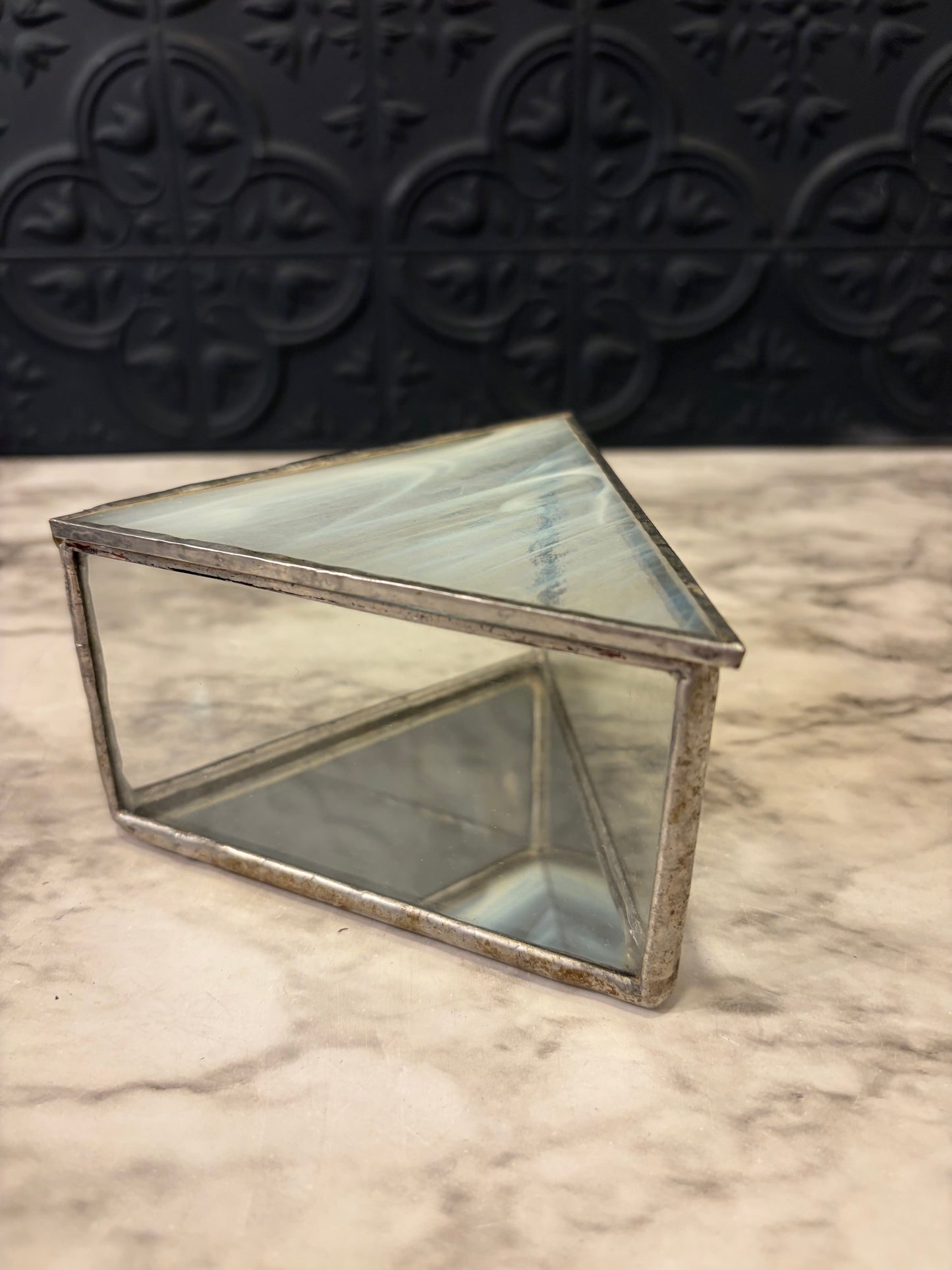 Triange Glass Box with Slag Glass Top