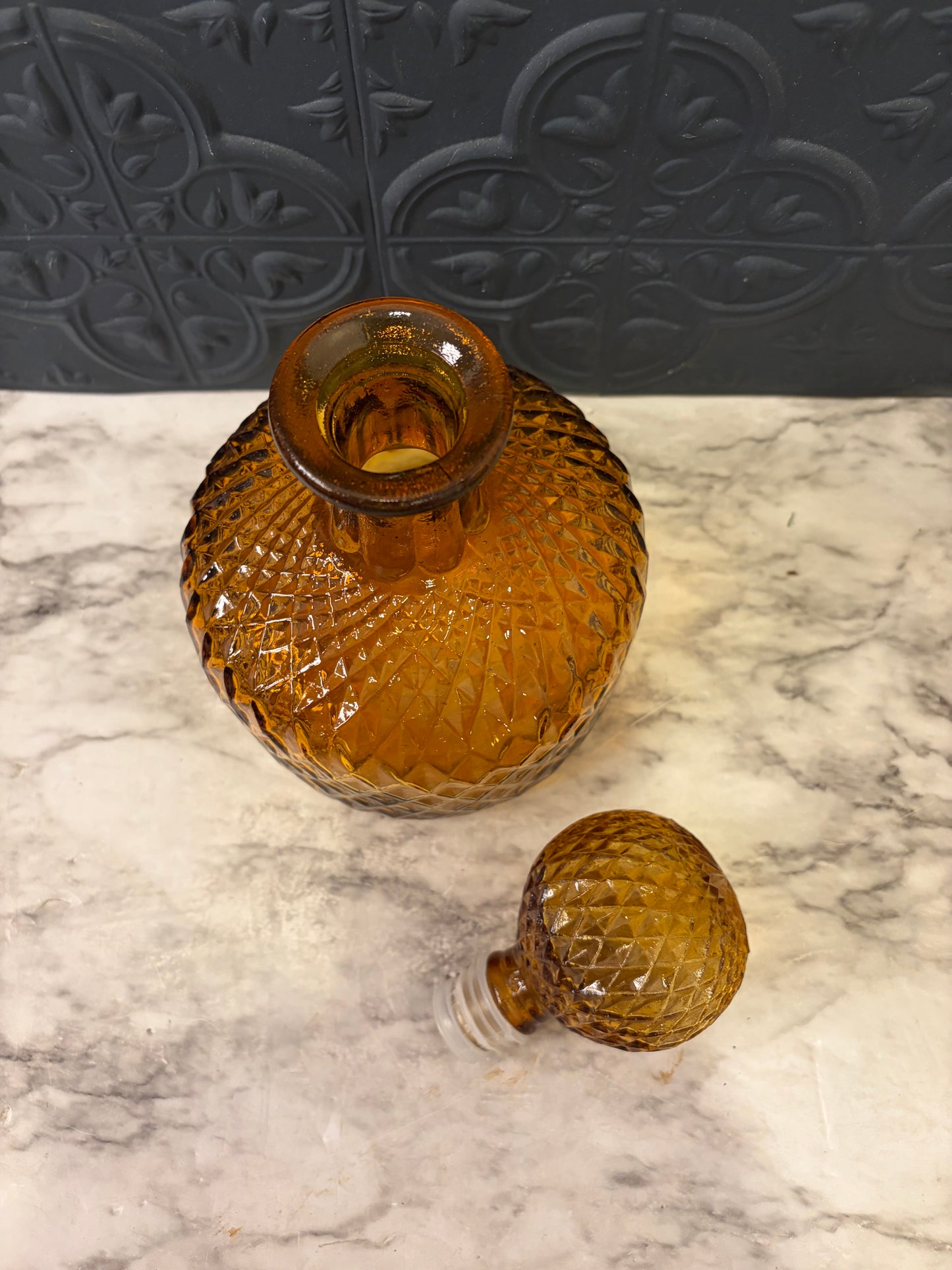 Amber Glass Diamond Cut Empoli Decanter