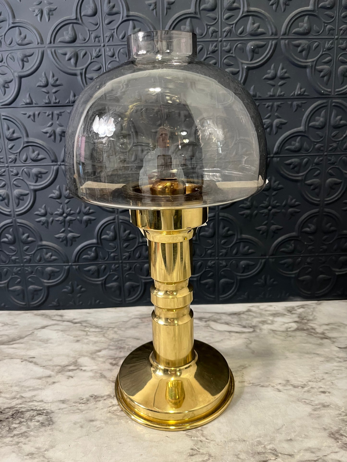 Spring Loaded Swedish Brass and Glass Candle Holder