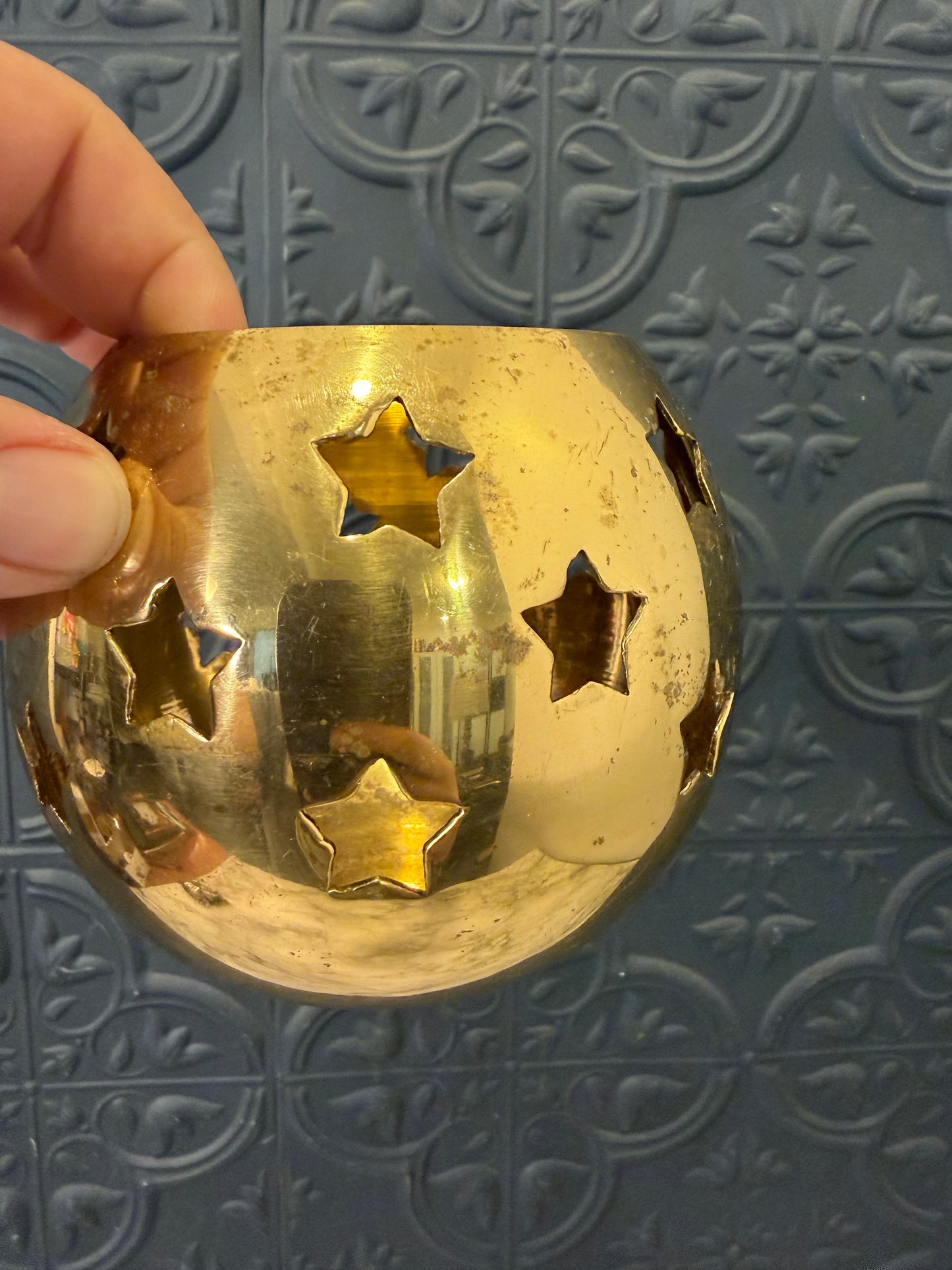 3.5" Brass votive with Star cutouts
