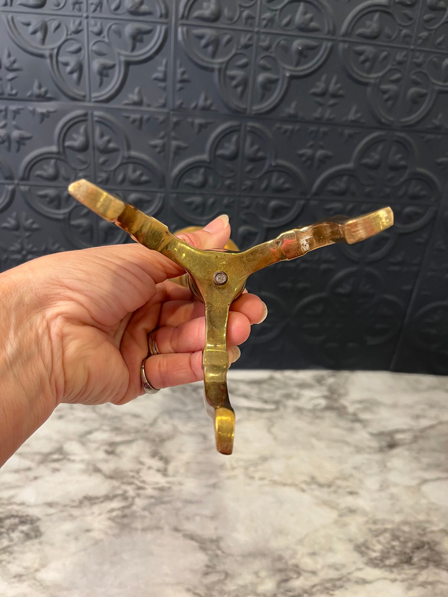 Copper and Brass Tripod Pillar Holder