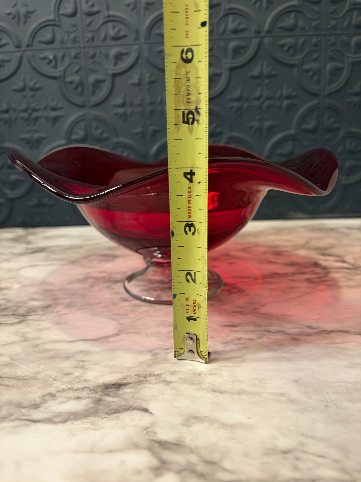 Ruby Red Glass Pedestal Bowl