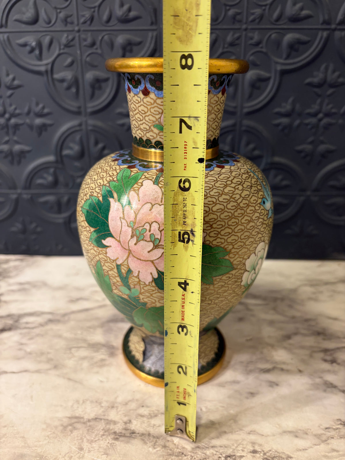 Chinese Cloisonne Vase Pink Peony