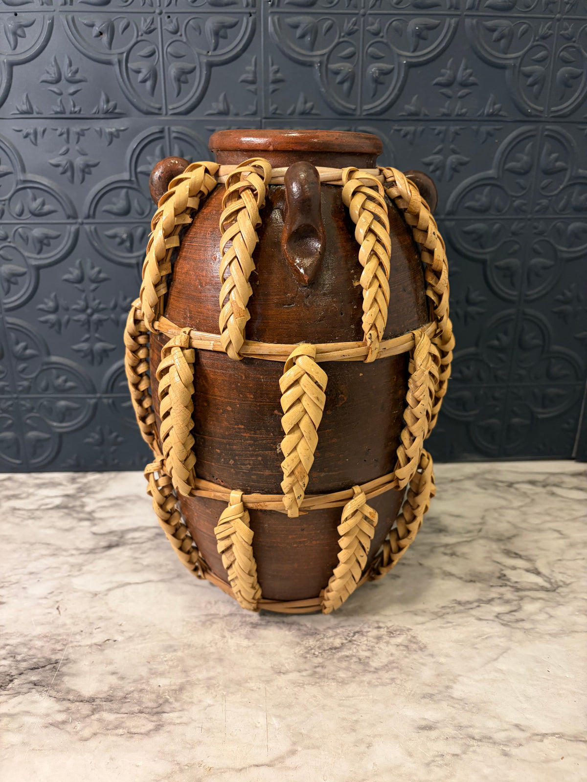 Pottery Jub wth Braided Rattan Detail