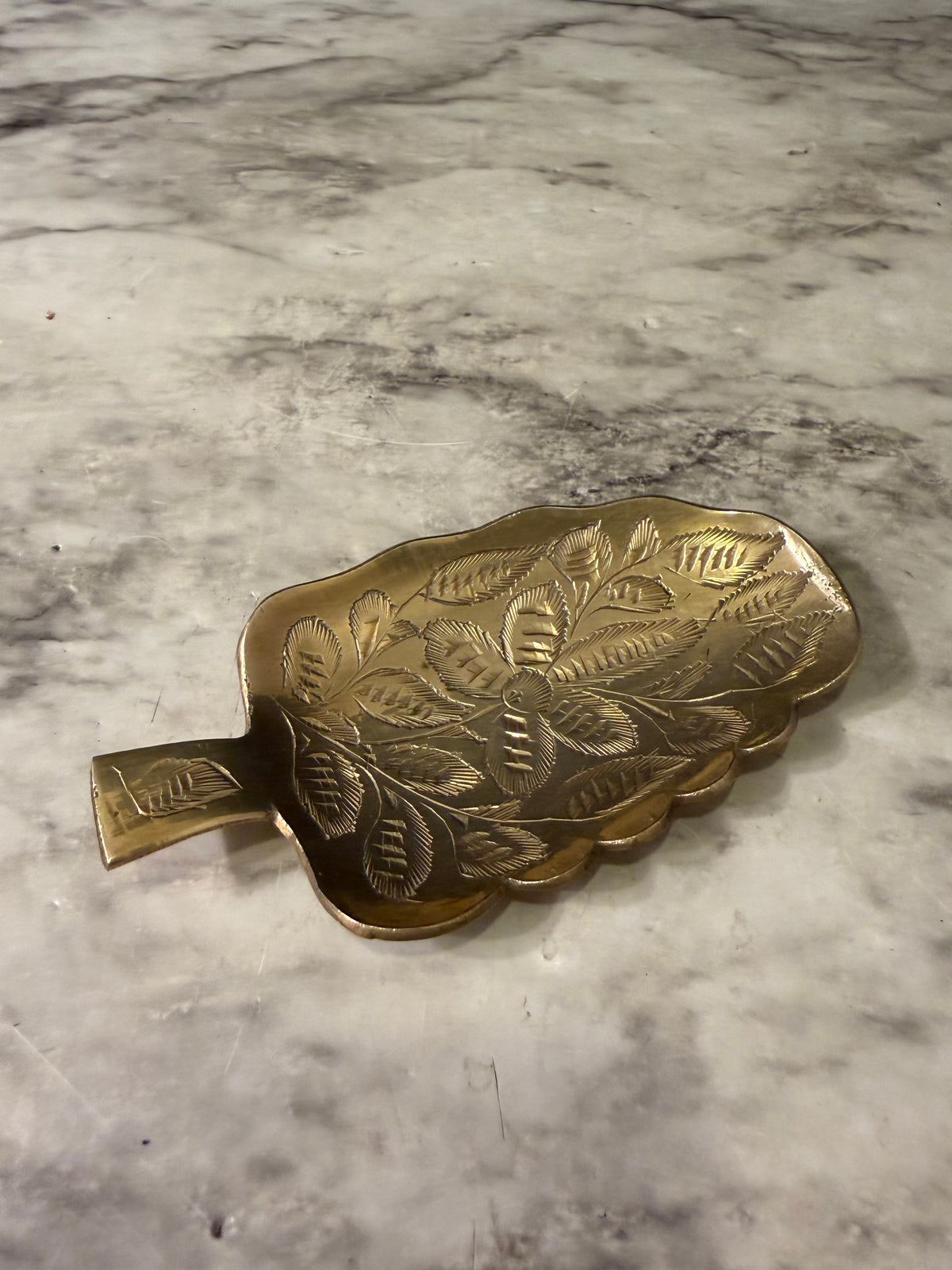 Etched Leaf Brass Trinket Dish