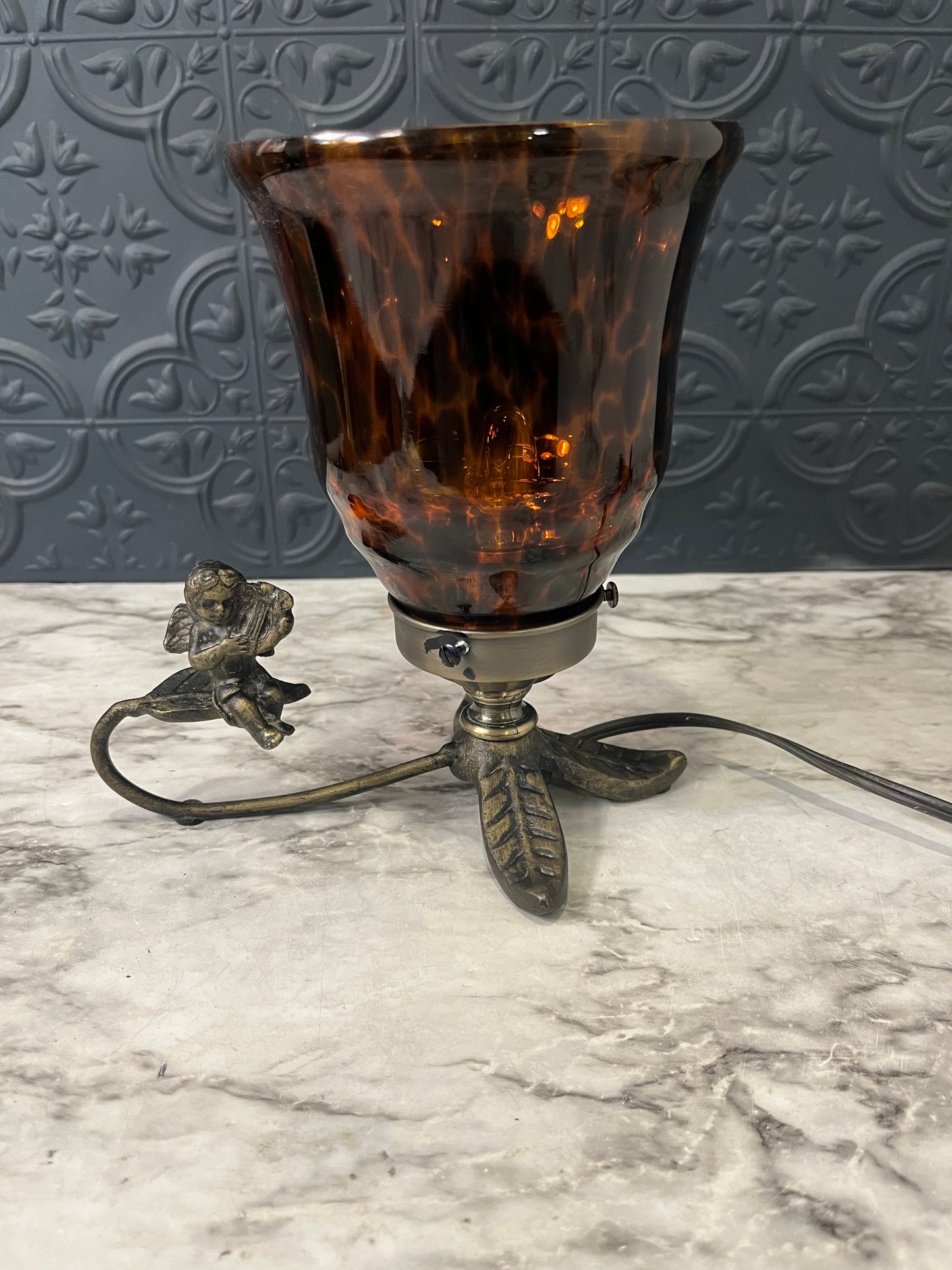 Cherub Light with Tortoise Shell Glass shade