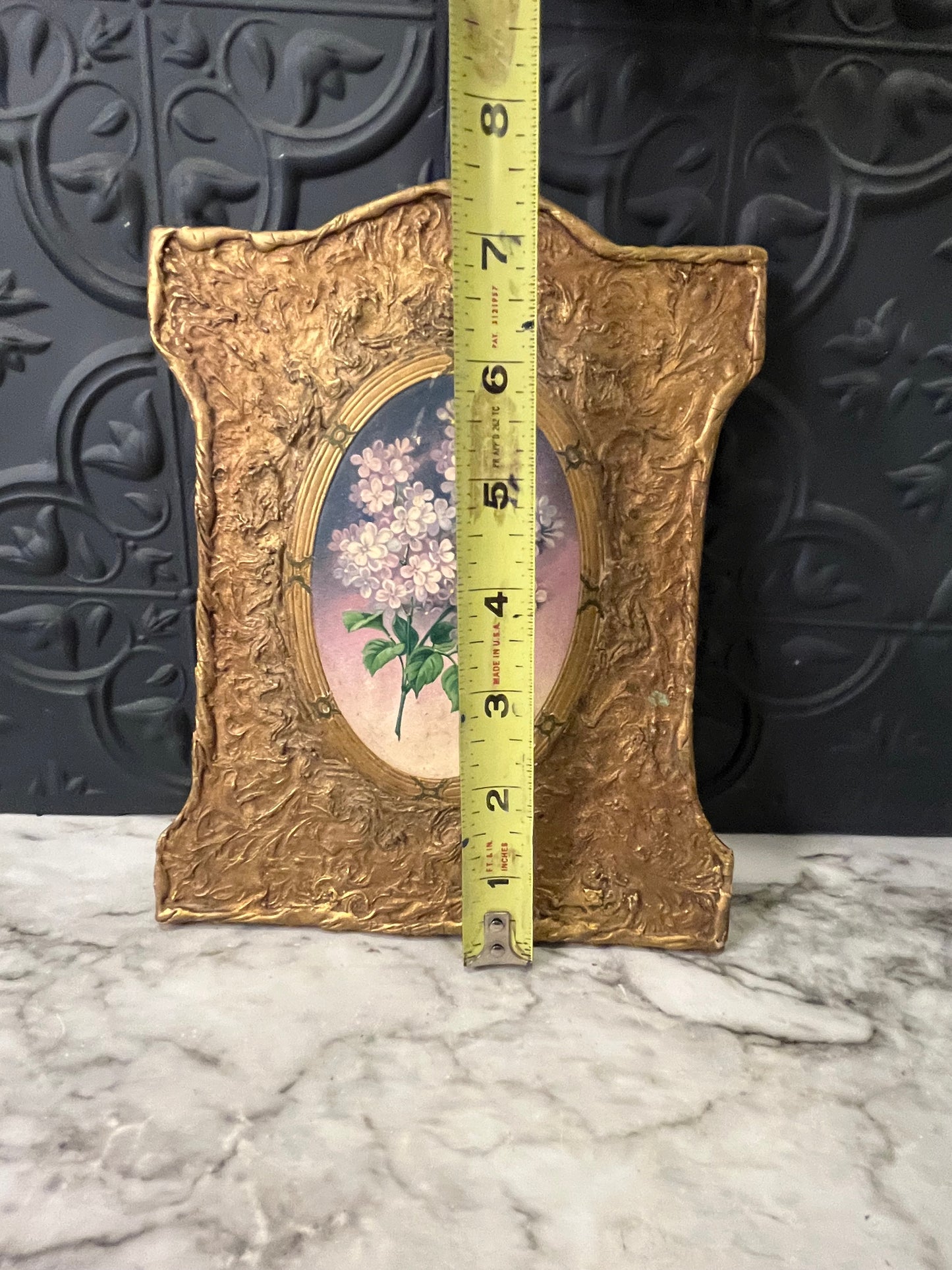 Lilac Print on Gold Wood