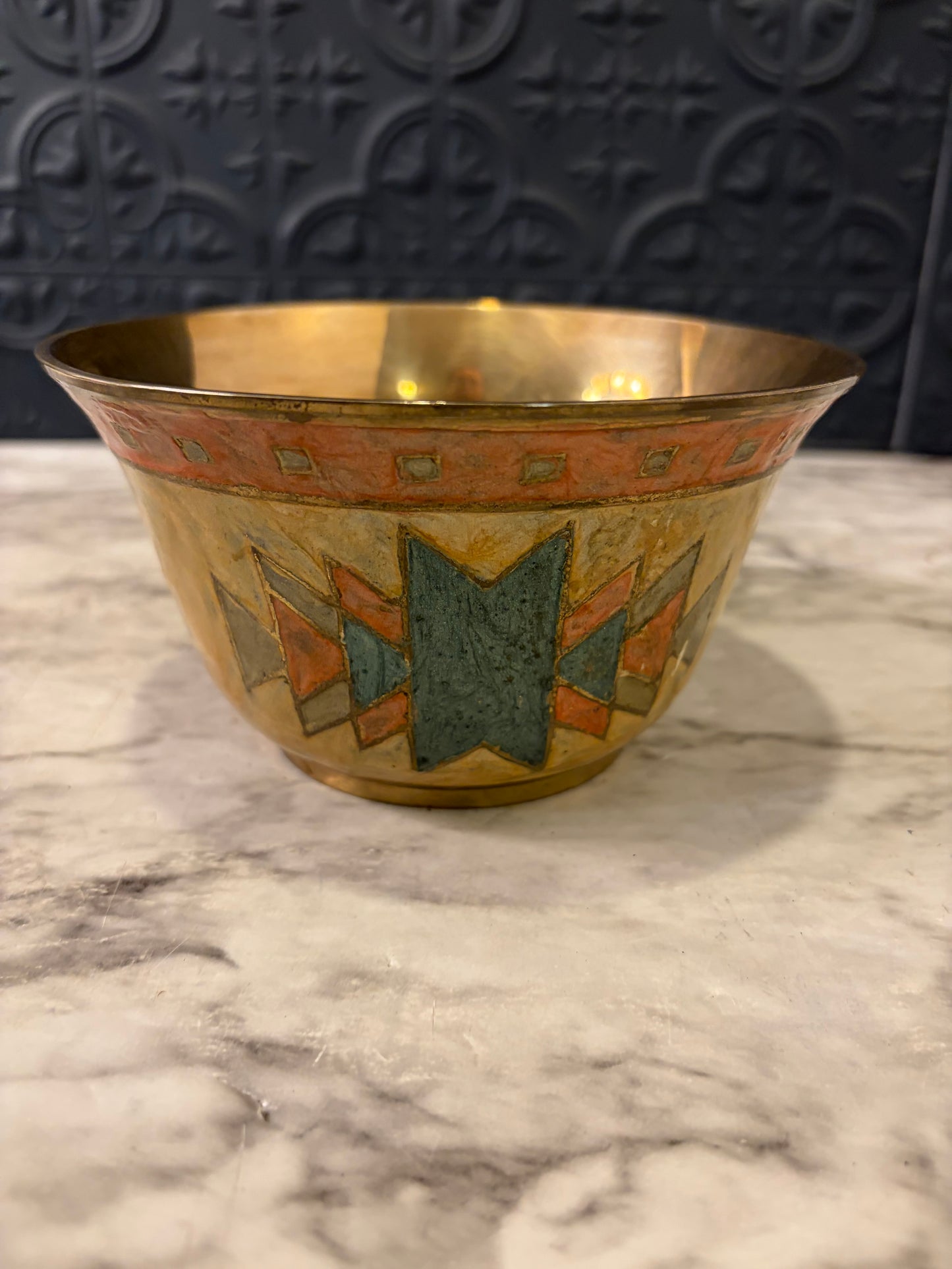 Brass Bowl with Enamel Southwest pattern