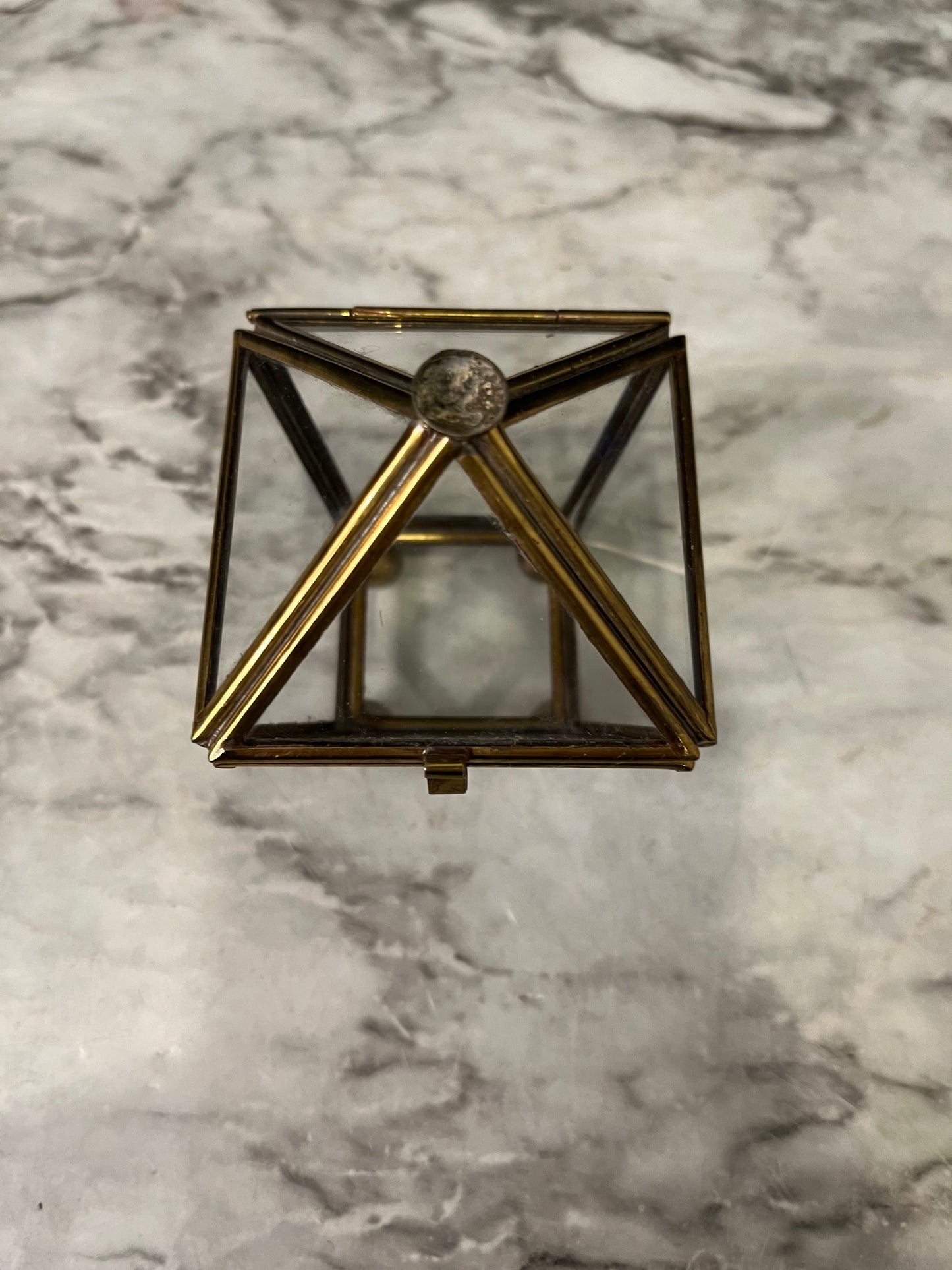 Brass and Glass Pyramid Shape Box AS IS