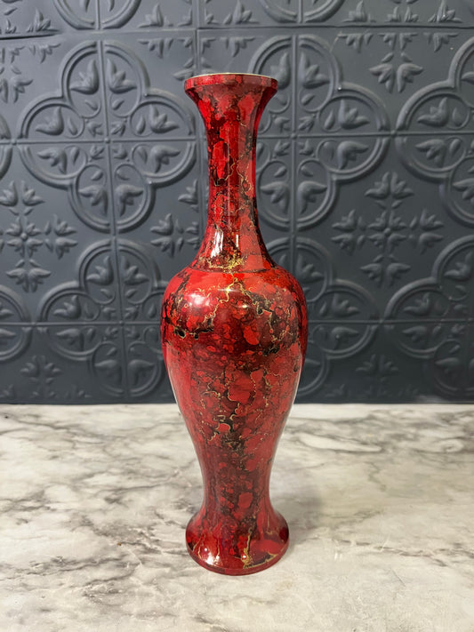 Brass and Red Enamel Vase