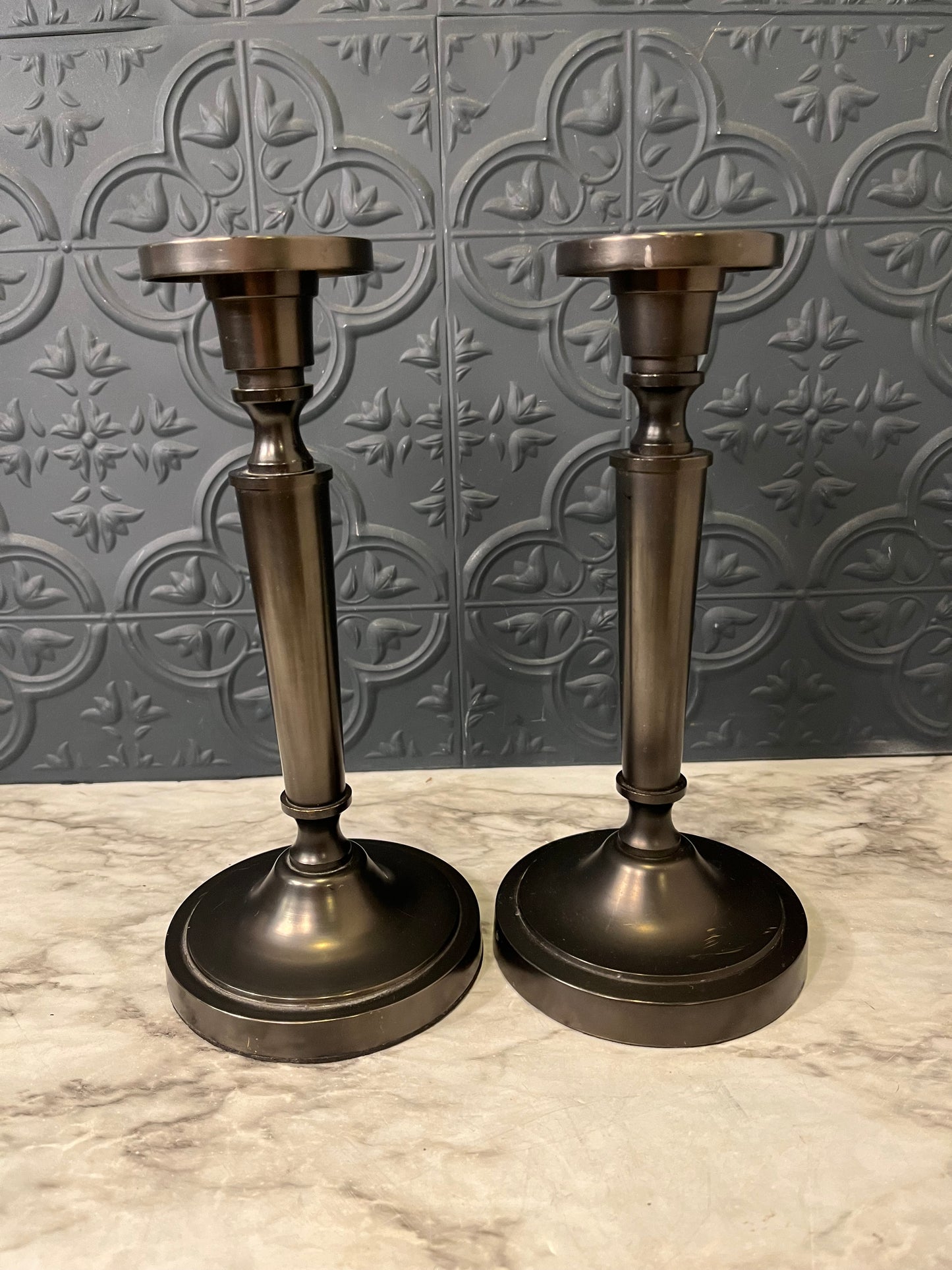 Heavy Dark Metal Candle Holder x 2