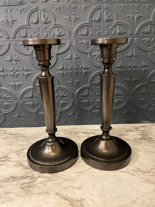 Heavy Dark Metal Candle Holder x 2