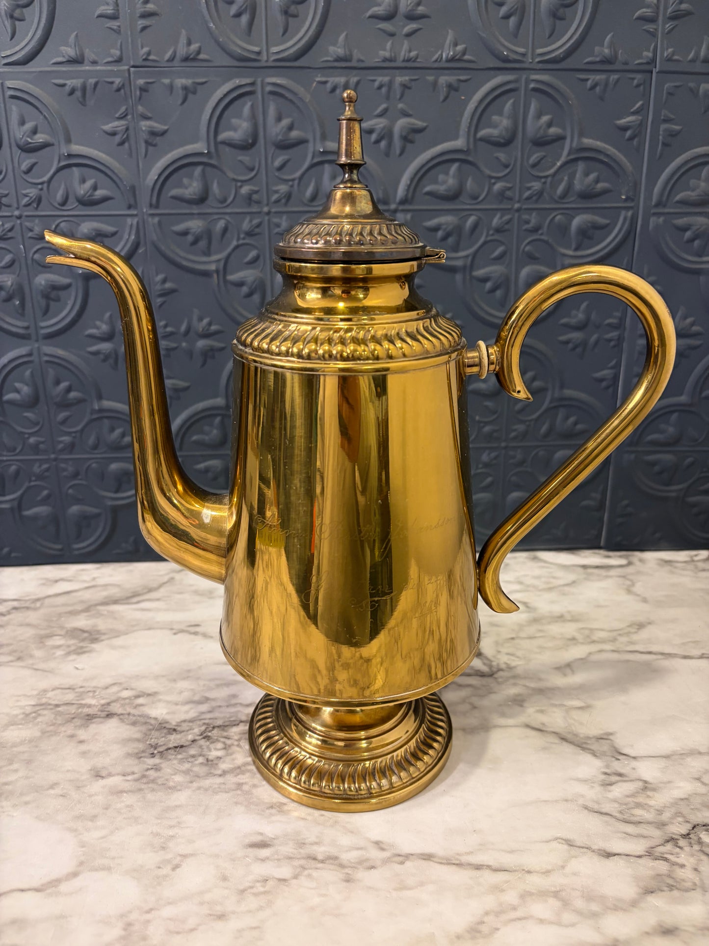 Antique Brass Teapot with Etching 1906