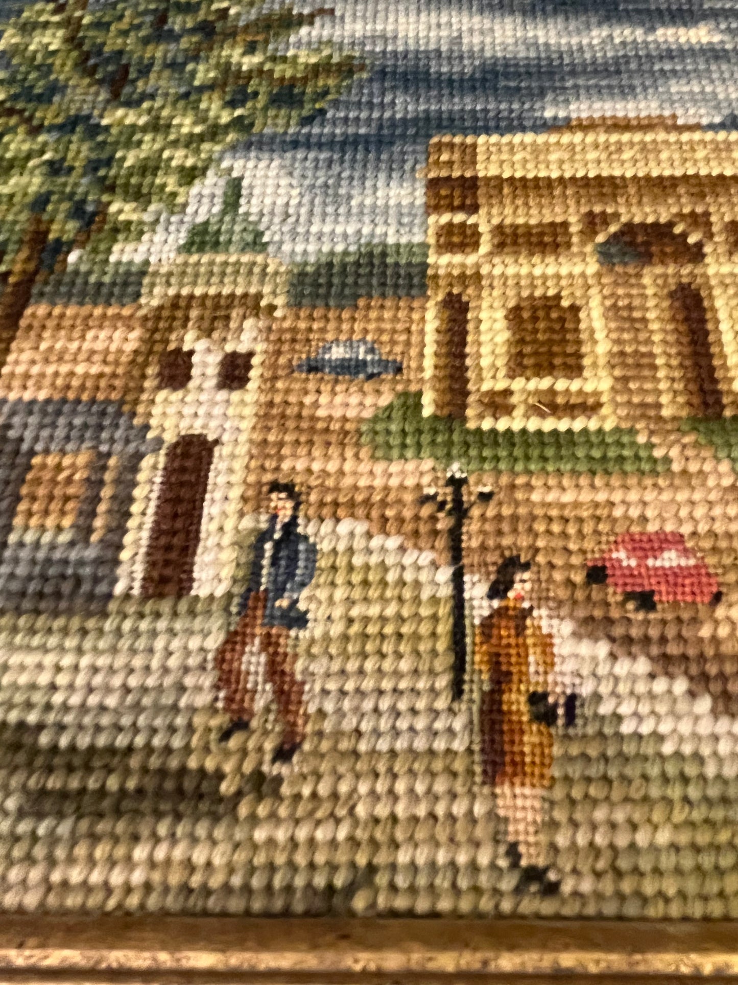 Vintage Needlepoint with Turqouise Velvet Frame