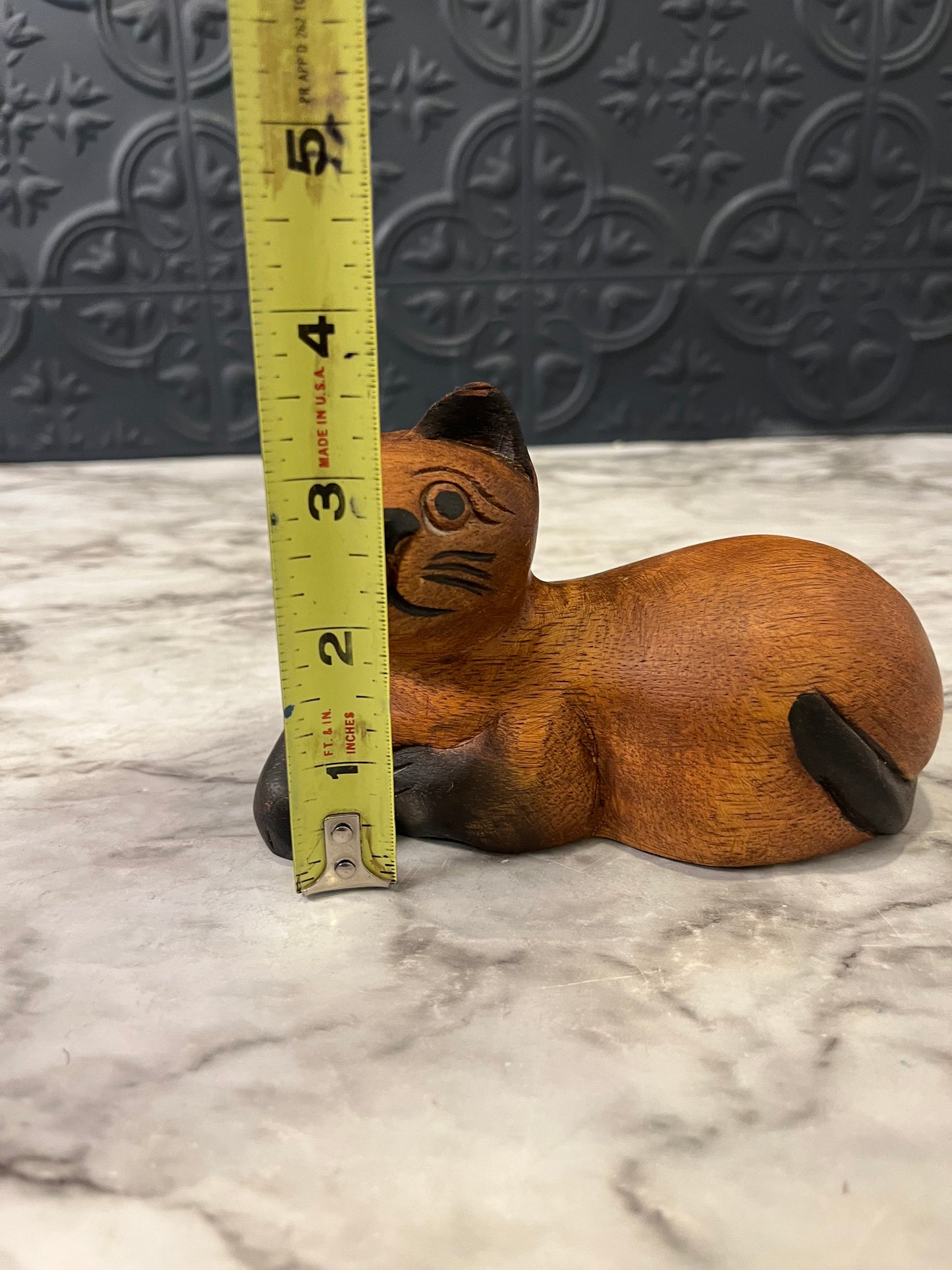 Carved Wooden Cat Laying down small