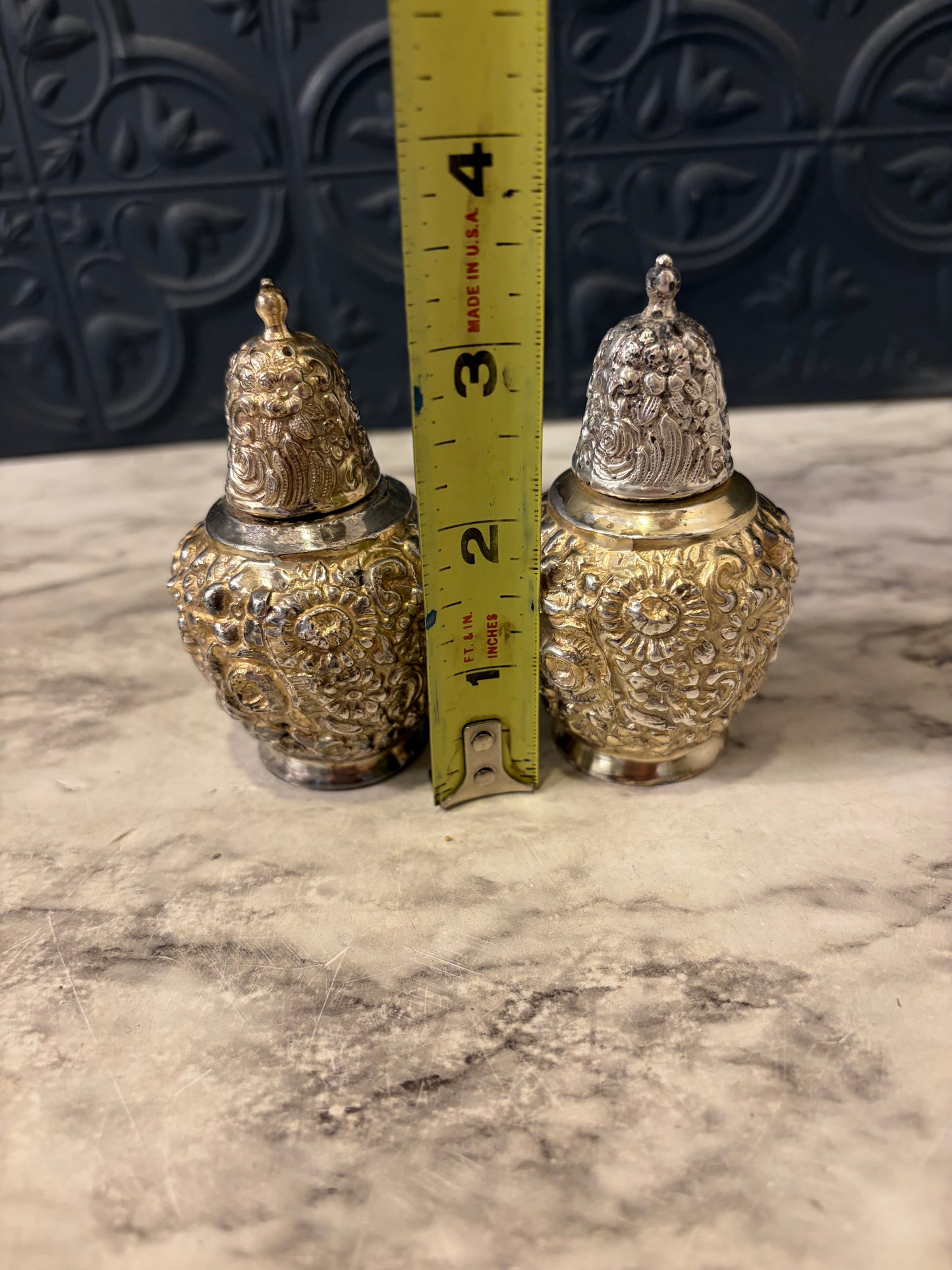 Silver plate Embossed Salt and Pepper by WB Manufacturing Co