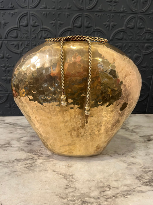 Dimpled Brass Vase Heart Shape with Rope Detail