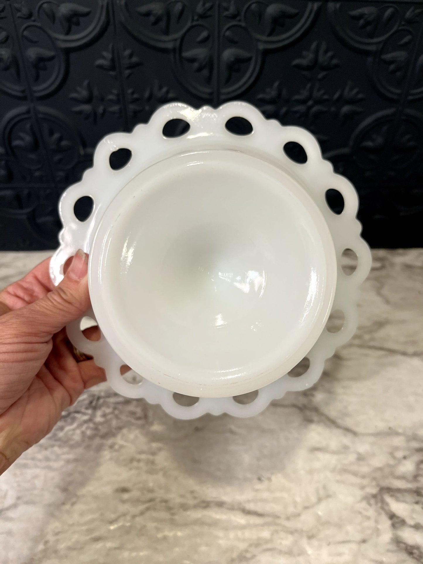 Milk Glass Lace Edge Bowl