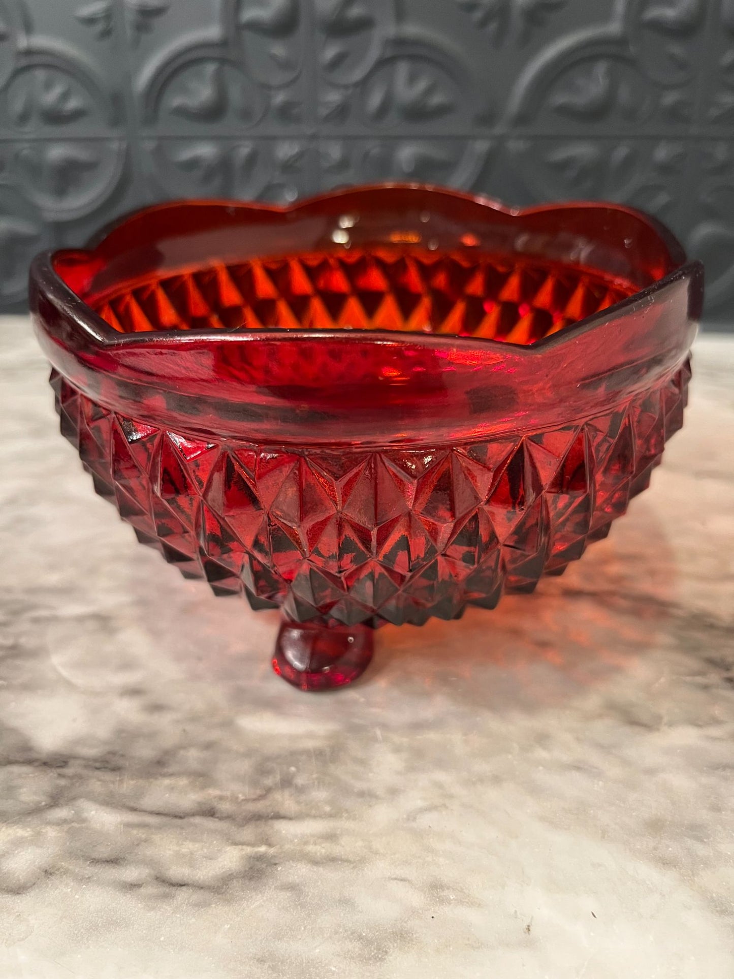 Indiana Glass Red Diamond Point  footed Bowl