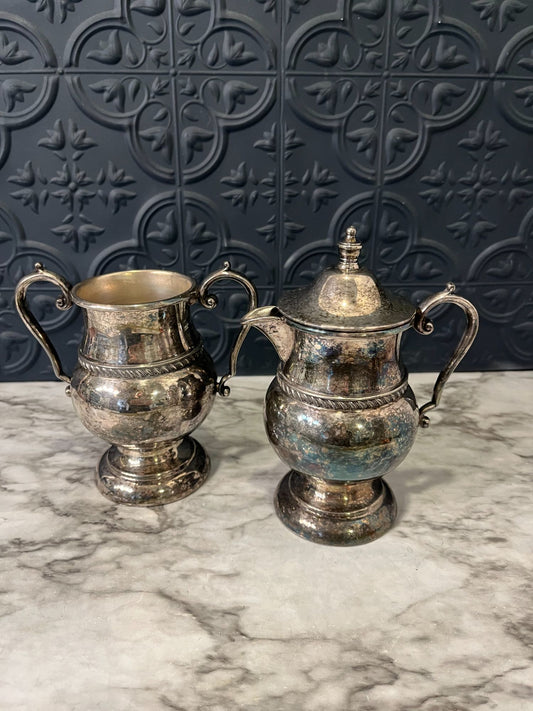 Silver On Copper Cream and Sugar Set