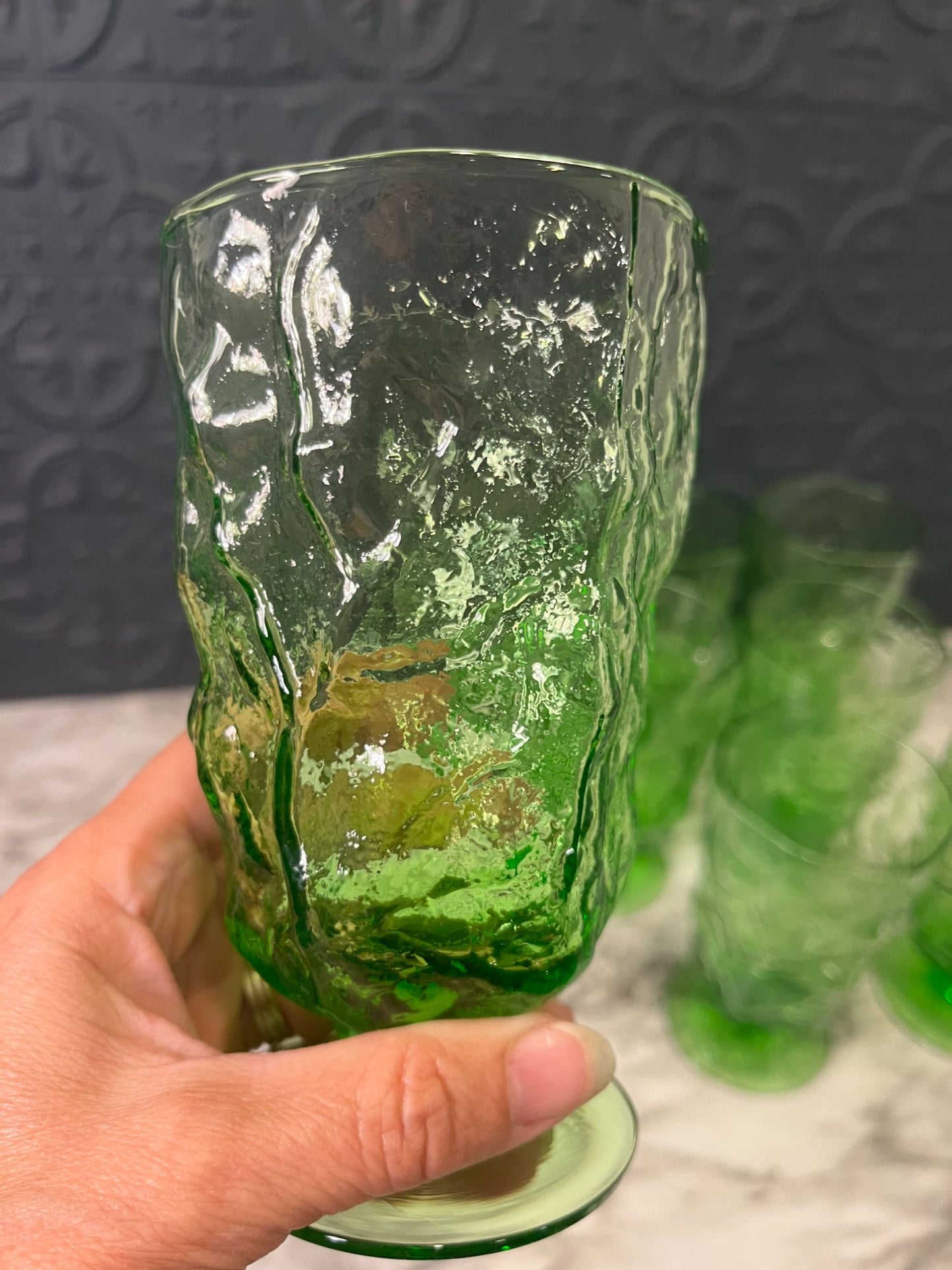 Green Crinkle Glasses x 8