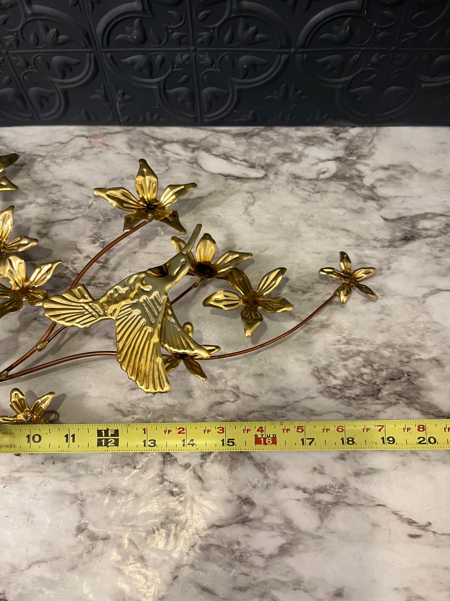 Brass Hummingbird and Flower Wall Hanging