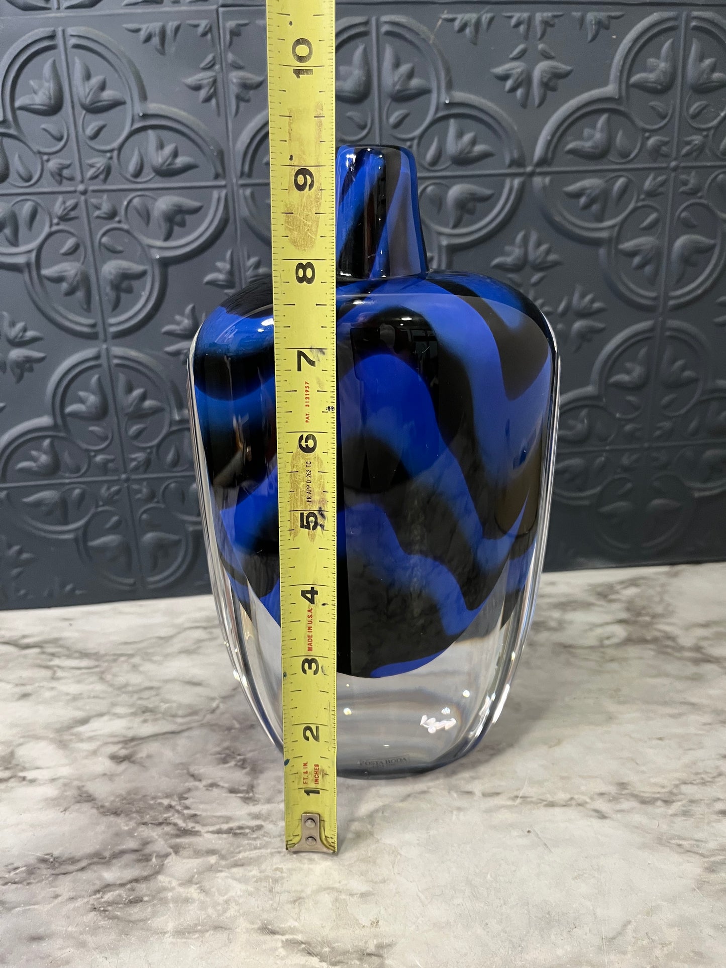 Kosta Boda Blue and Black Swirl Vase