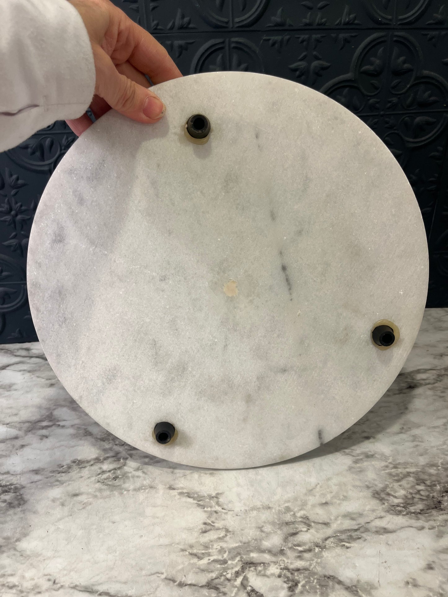 11.5   Round White Marble Tray with Grey