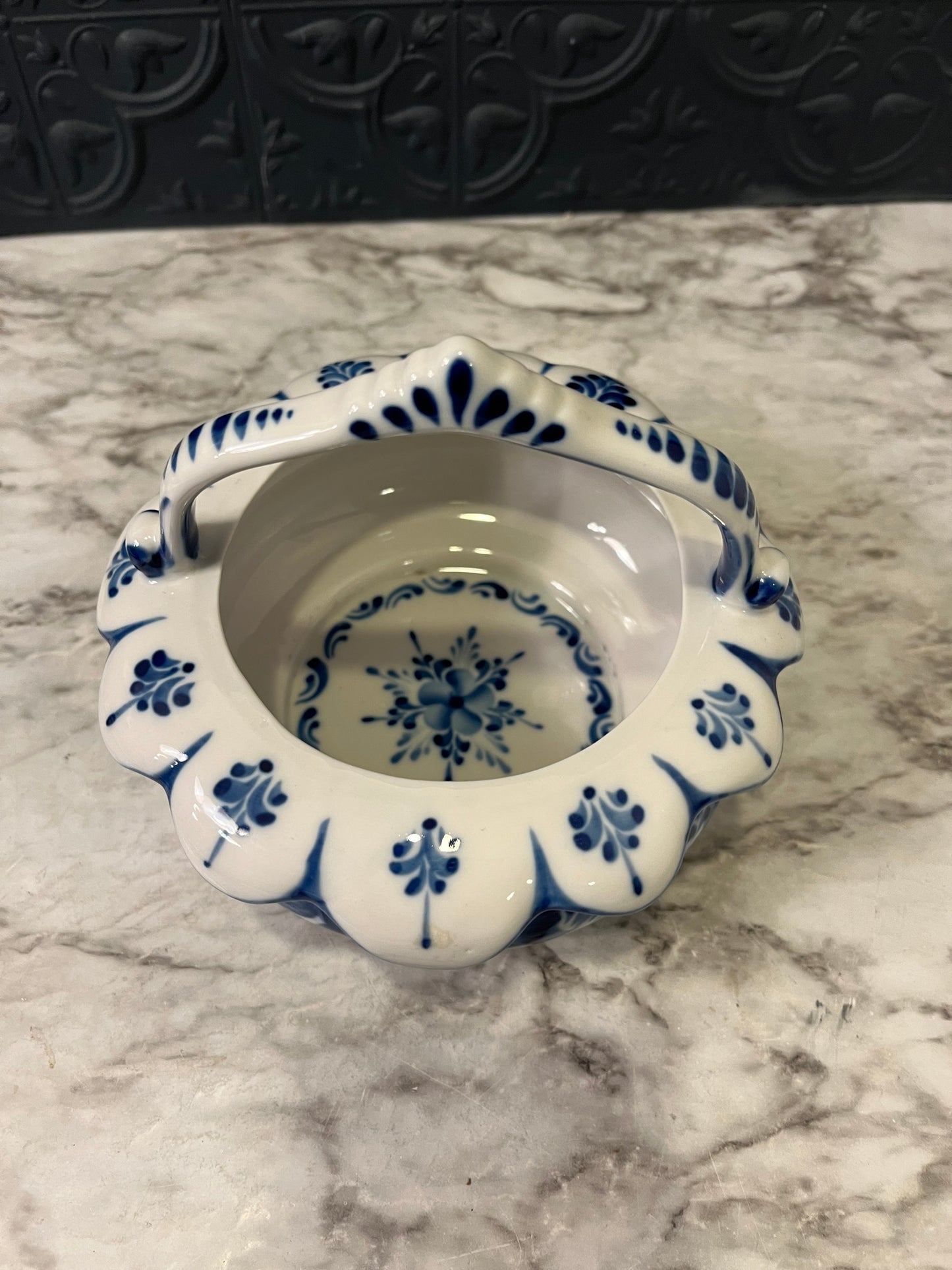 Blue and White Ceramic Russian Basket