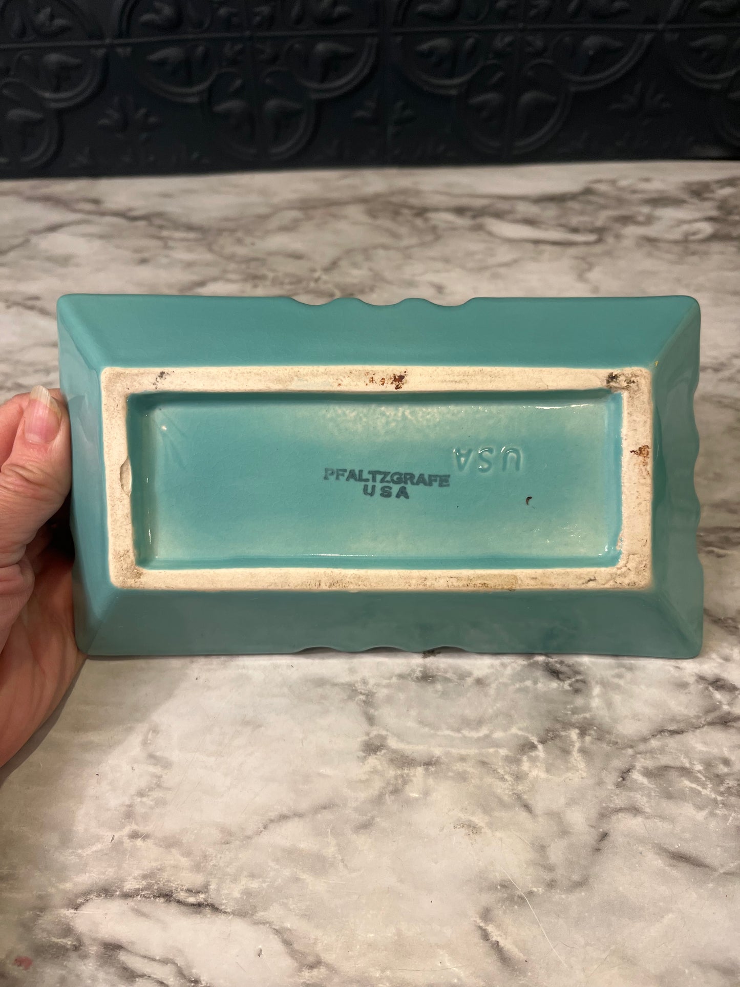 Vintage Pfaltzgraff Turquoise and Black Glazed Ceramic Ashtray