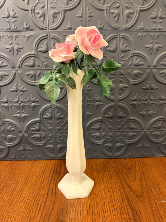 White Milk Vase with 3 Porcelain Roses