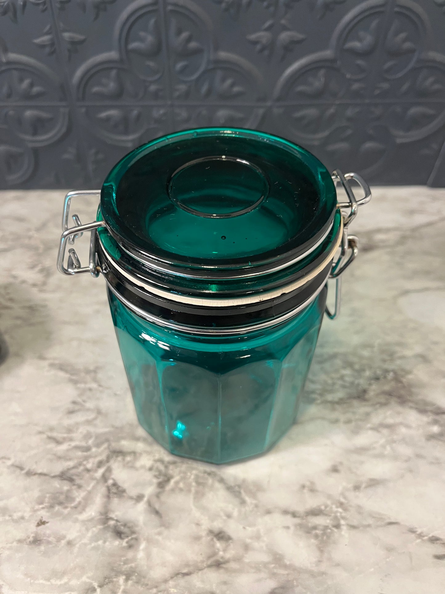 Teal Green Glass Canister 6"