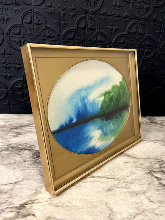 Blue and Green Watercolor with  Gold frame