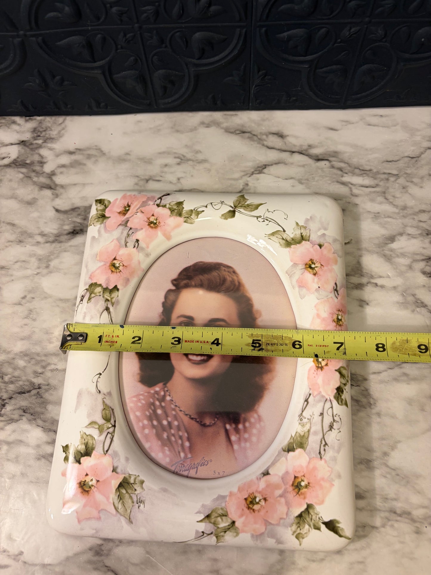 Ceramic Frame with Pink Flowers